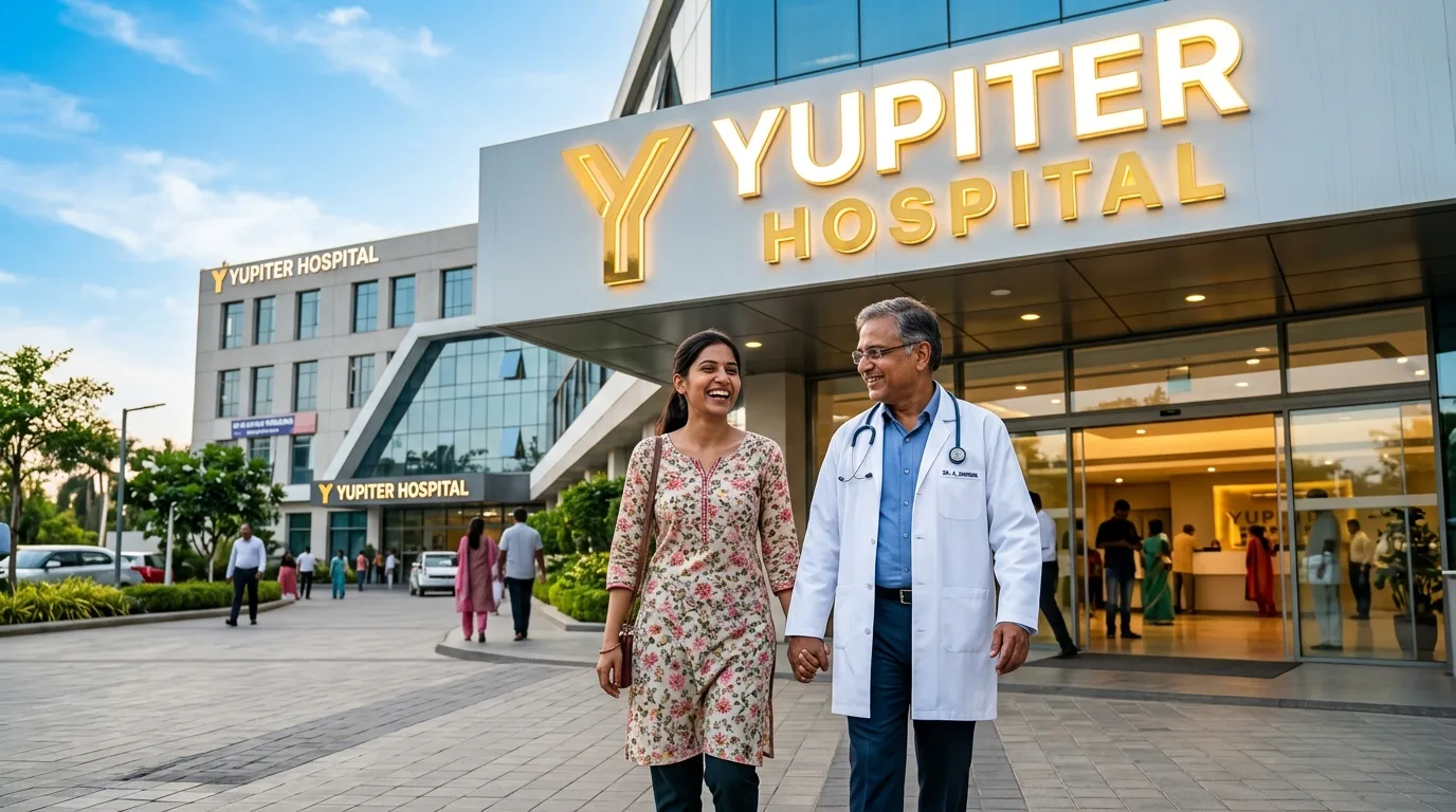 Healthy patient smiling and walking out after successful treatment at Yupiter Hospital